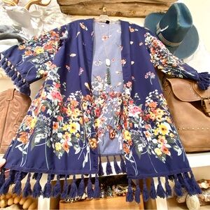Fringe boho floral cover up W shabby chic resort vacay beach vibe